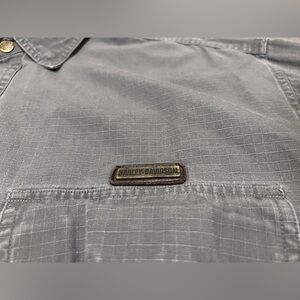 Harley Davidson Shirt Men's Large Gray Ripstop Raised Logos Snaps Biker Core